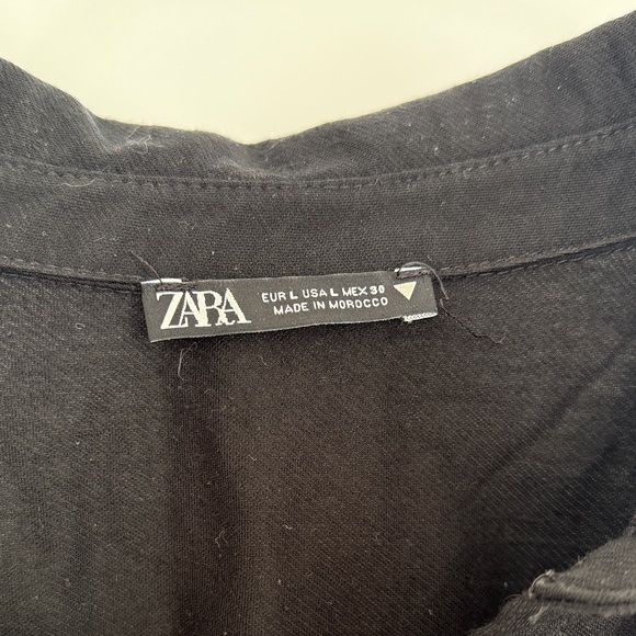 Zara Black Collared Ruched Crop Blouse - Picture 4 of 4